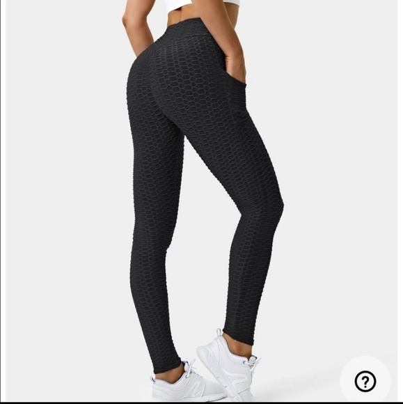 green Honeycomb-Texture High-Waist Pocket Leggings scrunch back nwt - Picture 2 of 5